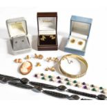 A Quantity of Jewellery, including a cultured pearl, malachite, amethyst and hematite necklace; a