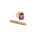 A Brooch, stamped '15', length 4.2cm; and A Synthetic Sapphire Simulating Alexandrite Ring,