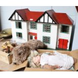 A 19th century German Bisque Doll, dolls clothing, Triang dolls house, dolls house furniture, a