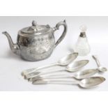 A Collection of Assorted Silver and Silver Plate, the silver including four Fiddle pattern table-