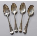 Four George II Silver Table-Spoons, One by Elias Cachart, London, 1753, One Indistinct Maker's Mark,