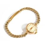 A Lady's 9 Carat Gold Omega Wristwatch, manual wound lever movement, bracelet clasp with a 9 carat