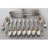 A Collection of Assorted Victorian Scottish Silver Flatware, comprising: 9 single struck Queen's