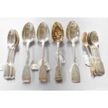 A Collection of William IV and Victorian Silver Flatware, Fiddle pattern, variously engraved with