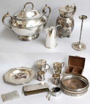 A Collection of Assorted Silver and Silver Plate, the silver including a cigarette-box, with