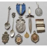 Assorted Silver Medals and Other Items, including a Masonic medal designed by Charles Leighfield
