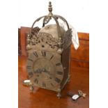 A Late 17th Century Style Striking Lantern Clock, twin spring barrel movement, striking on a top