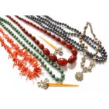 A Quantity of Jewellery, including a paste necklace, an aventurine quartz necklace, a coral branch