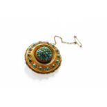 A Victorian Turquoise Cluster Brooch, with locket compartment to the reverse, measures 4.2cm