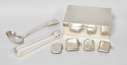 A Collection of Assorted Silver, comprising, an oblong cigarette-box, with engine-turned hinged