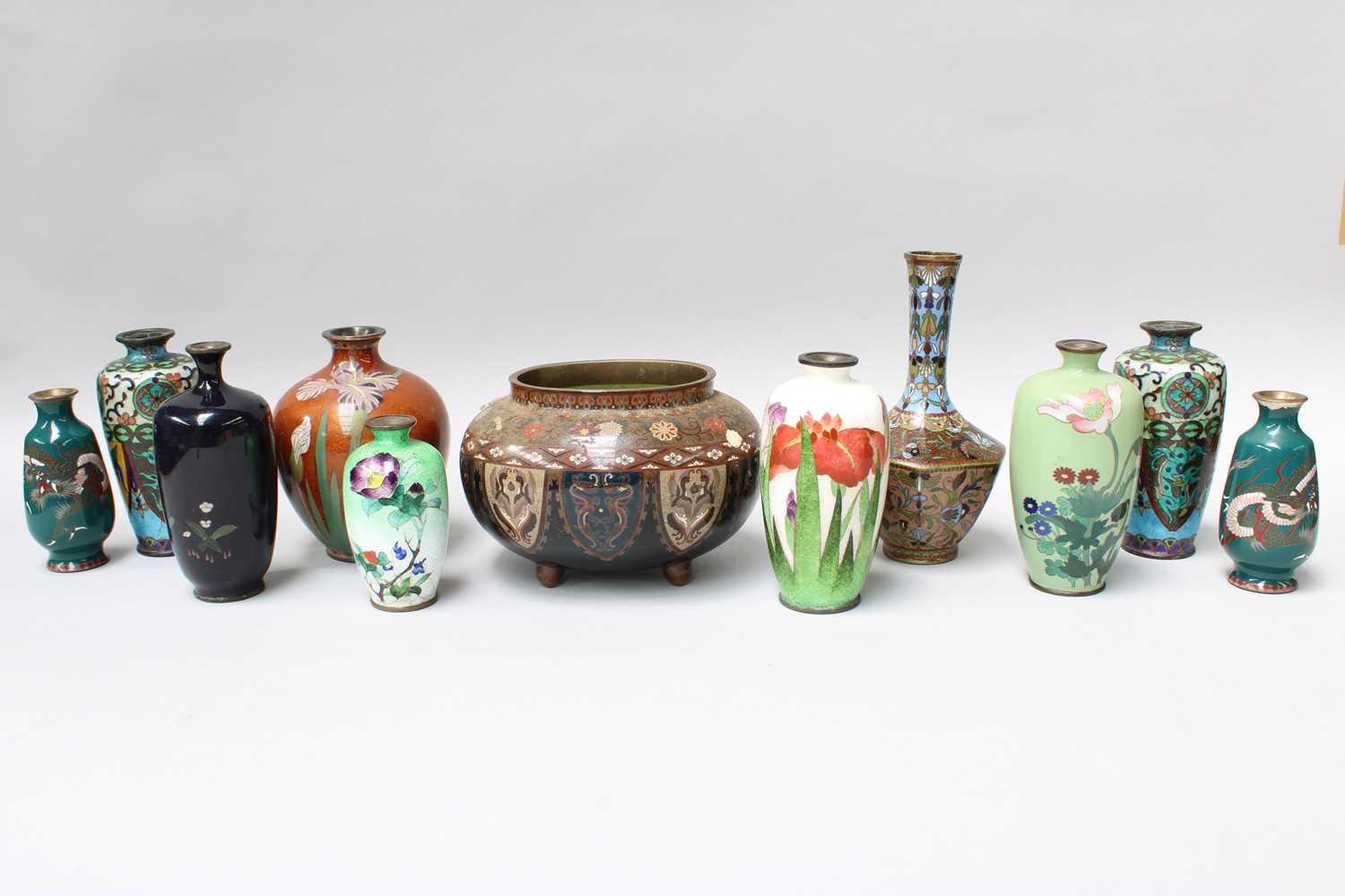 A Collection of Japenese Cloisonne Items, mainly Meiji Period, including Onion shaped vase,