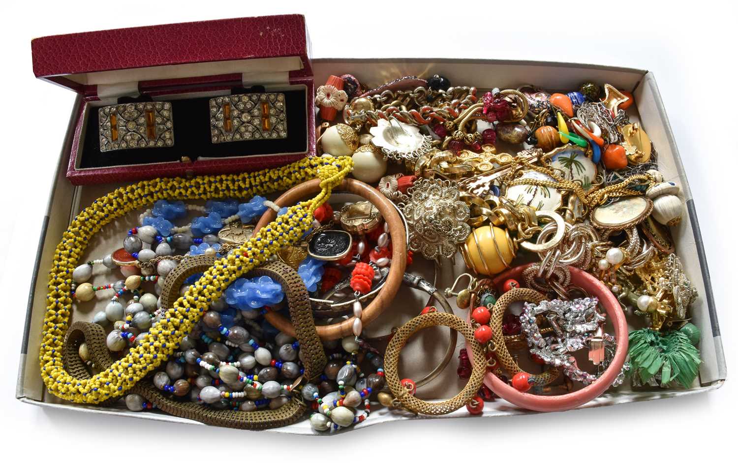 A Pair of Paste Buckles, cased; together with A Quantity of Costume Jewellery, including various