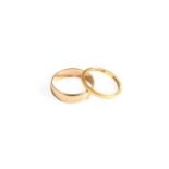 A 22 Carat Gold Band Ring, finger size K; and A 9 Carat Gold Band Ring, finger size N22 carat band -