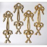 Two Matching Pairs of Ribbon Tied Giltwood Wall Appliques, each 62cm