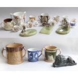 A Saltglaze Stoneware Tyg, Copeland tyg, miniature tyg's, three green onyx ashtrays, etc