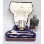 A Cased Victorian Silver Christening-Set, The Mug by Frazer and Haws, London, 1893, The Spoon, Knife