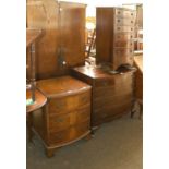 Three Reproduction Chests of Drawers, comprising a three-height bow fronted walnut example,