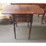 A Regency Mahogany Dropleaf Work Table, with two drawers and on ring turned supports, 88cm by 58cm