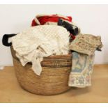 A Basket Continaing American Flags, Union Jack, Crochet work, Eastern tesxitles, cuhsion covers