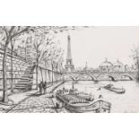 Phillip Bissell (Contemporary)"A Seine Walk"Signed, pen and ink, 28cm by 42cm