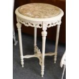 A White Painted Circular Lamp Table with Marble Top, 48cm by 72cm