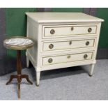 A Parcel Gilt Grey Painted Three Heilght Chest Of Drawers 77cm by 49cm by 74cm, together with a