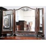 A Mahogany Triptych Dressing Table Mirror, on paw feet, 81cm high
