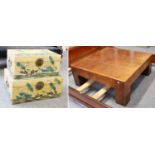 A Reproduction Burr Walnut Coffee Table 101cm square by 41cm, together with A Pair of Graduated