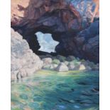 Nicholas Romeril (b.1967)"Hidden Bay"Signed, inscribed verso, oil on canvas, 38.5cm by 20cm