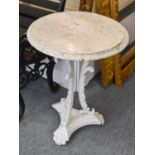 A 19th Century Painted Cast Iron Pedestal Table, the egg and dart cast circular top on three foliate