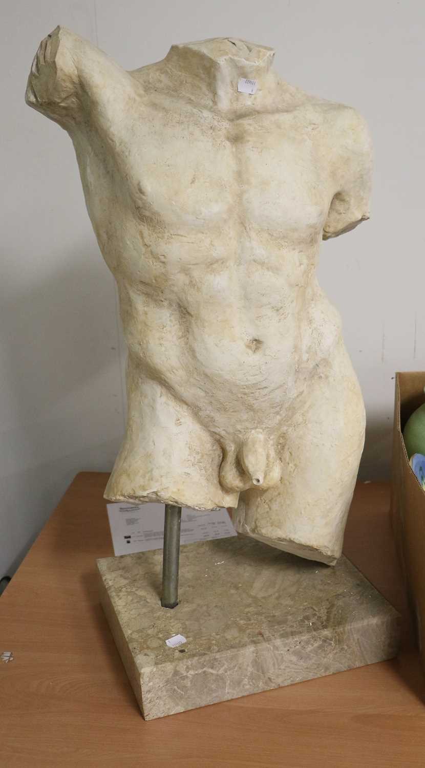 A Classical Style Composition Statue of a Nude Male Torso, on marble plinth, 80cm