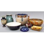 A Collection of Doulton Lambeth and Royal Doulton, including a stoneware cauldron shaped vase, a