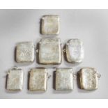 A Collection of Assorted Silver Vesta-Cases, each variously oblong shaped, one applied with 9