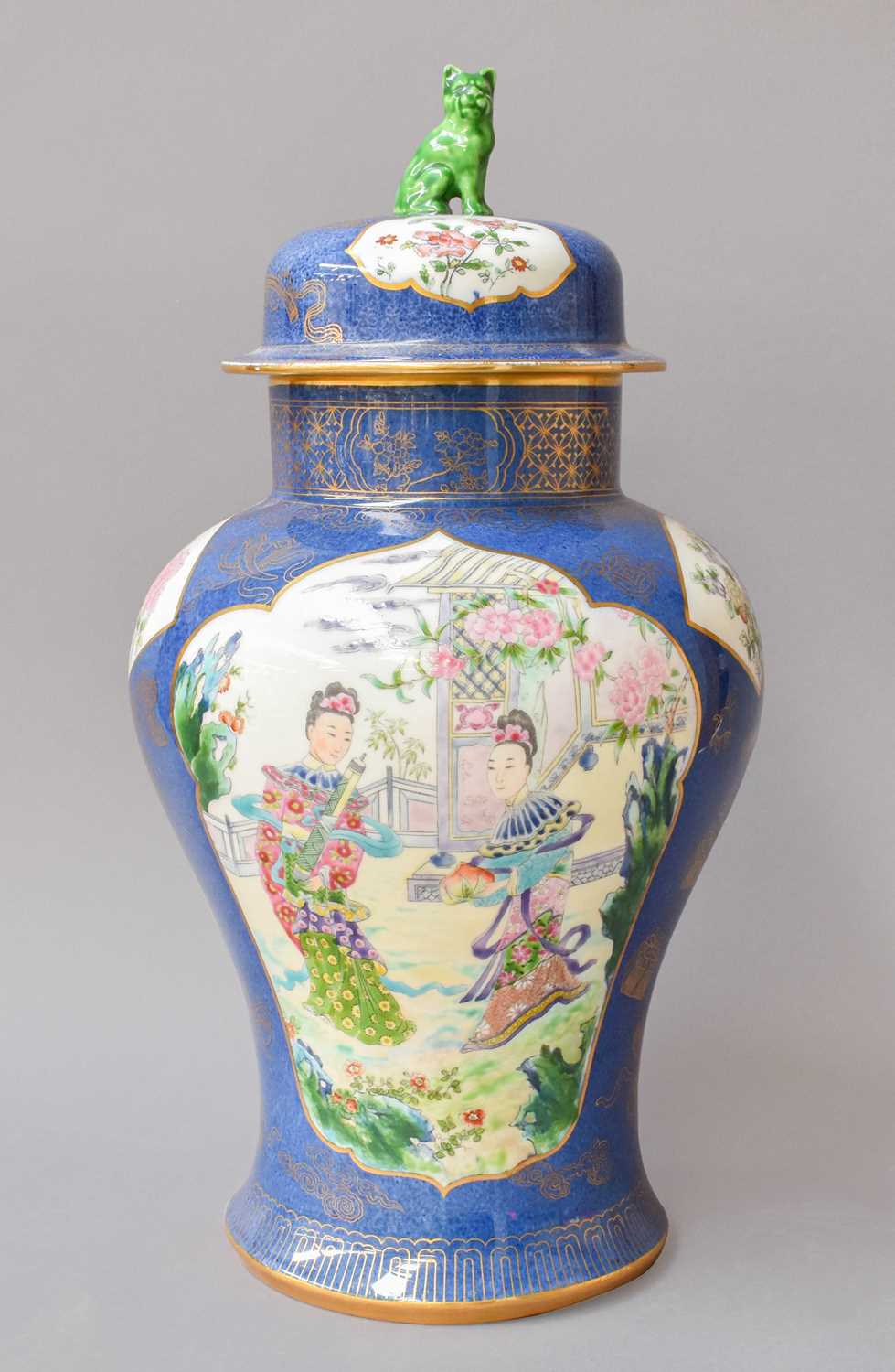 A Fenton Porcelain Baluster Vase and Cover, after a Chinese original, powder blue ground and