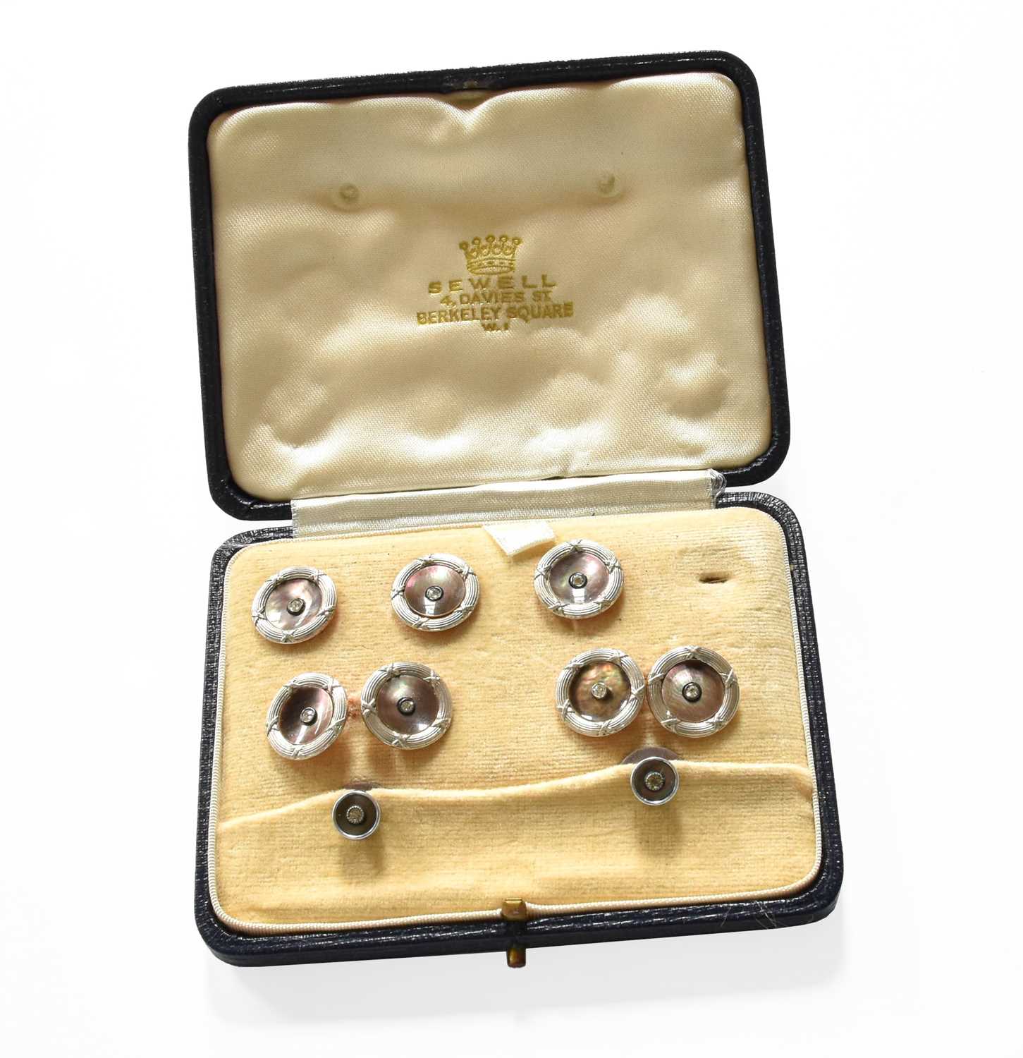 A Diamond Cufflink, Button and Dress Stud Suite, comprising of three buttons and a pair of