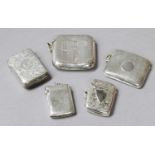 A Collection of Five Various Silver Vesta-Cases,Three Marked for Birmingham, Two Marked for Chester,