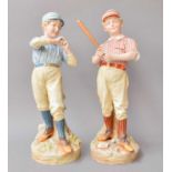 A Pair of Gebruder Heubach Bisque Figurines, Circa 1890, modelled as a baseball pitcher and