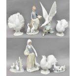 A Collection of Lladro and Nao Figures, including doves and geese (one tray)