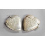 Two Edward VII Silver Vesta-Cases, by Samuel M Levi, Birmingham, 1902 and 1908, each heart-shaped