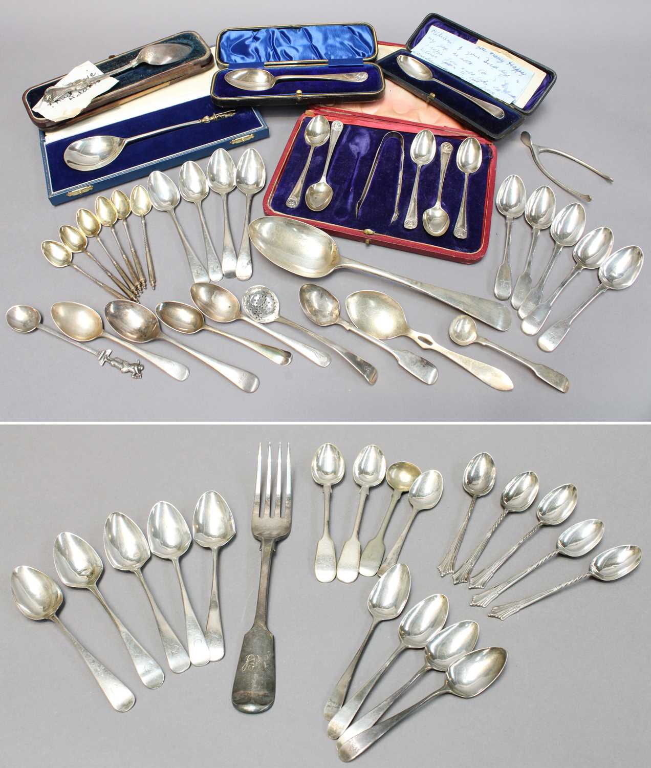 A Collection of Assorted Silver Flatware, various pattern, including cased set and other items (