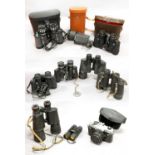 Various Binoculars, including Axap 8x30, Chinon 7-15x35 (both cased), Super Zenith 7x50 and five