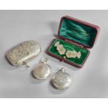 A Collection of Assorted Silver Boxes, comprising two silver sovereign-cases, each circular and
