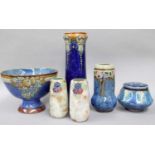 A Collection of Royal Doulton Stoneware Items, including an Edwardian tapering vase, sprigged with