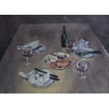 Walter F Parker (1914-2010)''Tea and Toast''''Still life, wine and cheese''Signed and dated,