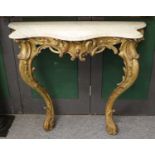 A 19th Century Giltwood and Gesso Console Table, decorated with scrolls and acanthus leaves, with
