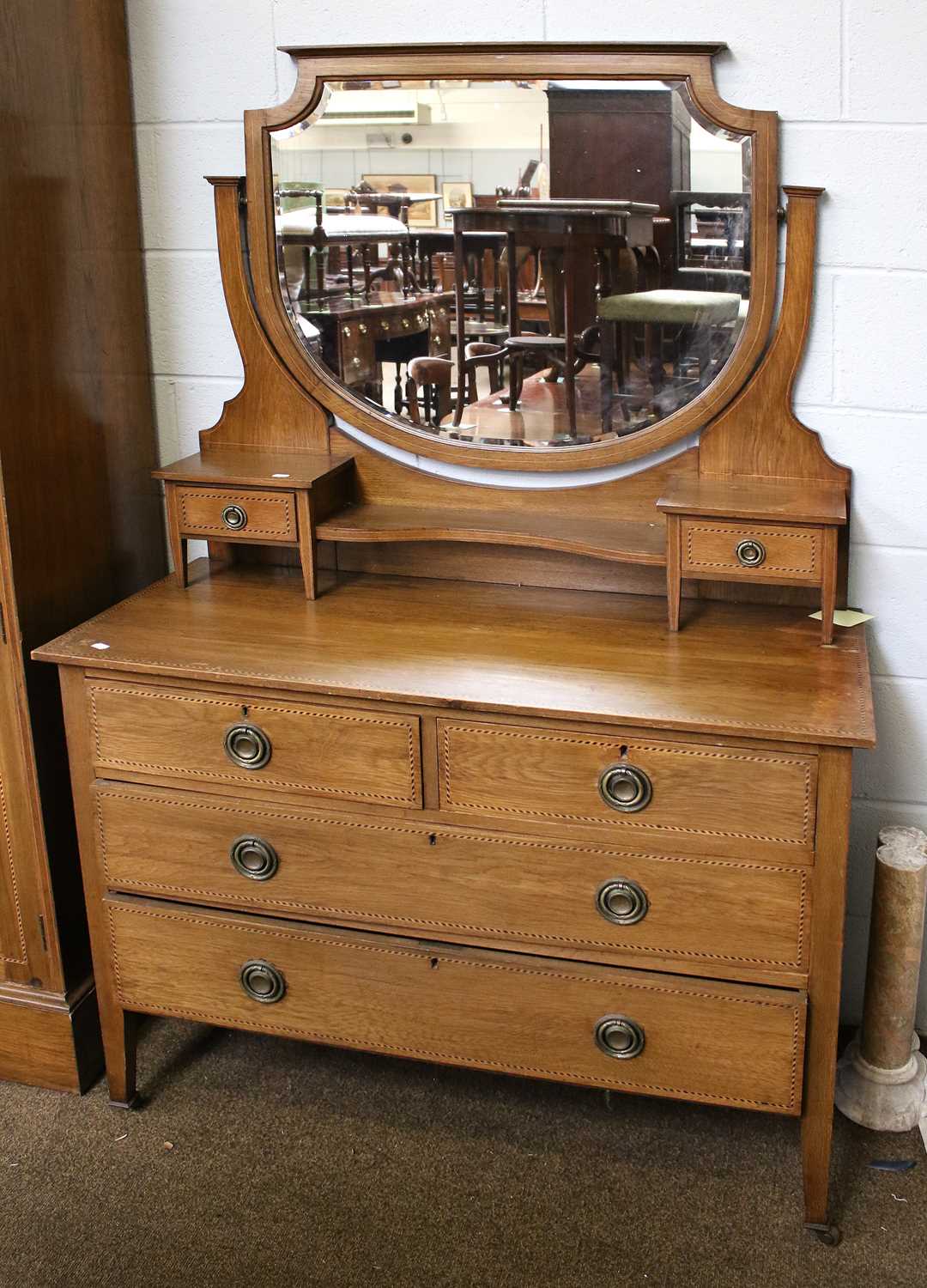 An Edwardian Inlaid Oak Two-Piece Bedroom Suite, comprising: A Mirrored Double Wardrobe, 164cm by - Image 3 of 3