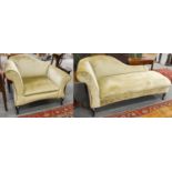 A Lawrence Furnishings Green Velvet Upholstered Chaise Longue, on mahogany cabriole legs, 186cm by
