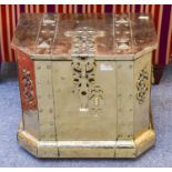 An Early 20th Century Brass Coal Box, with studded strap work and pierced appliques, 47cm by 35cm by