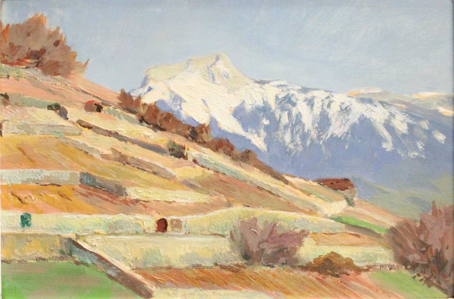 Continental School (20th Century)Snow-capped mountainous landscapeOil on board, 21cm by 29cm