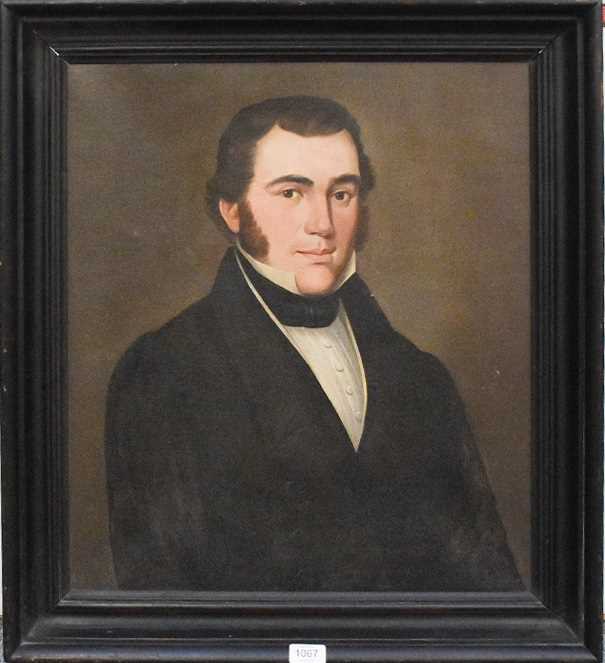 British School (19th century)Portrait of a gentleman, half-length wearing a black suitOil on canvas